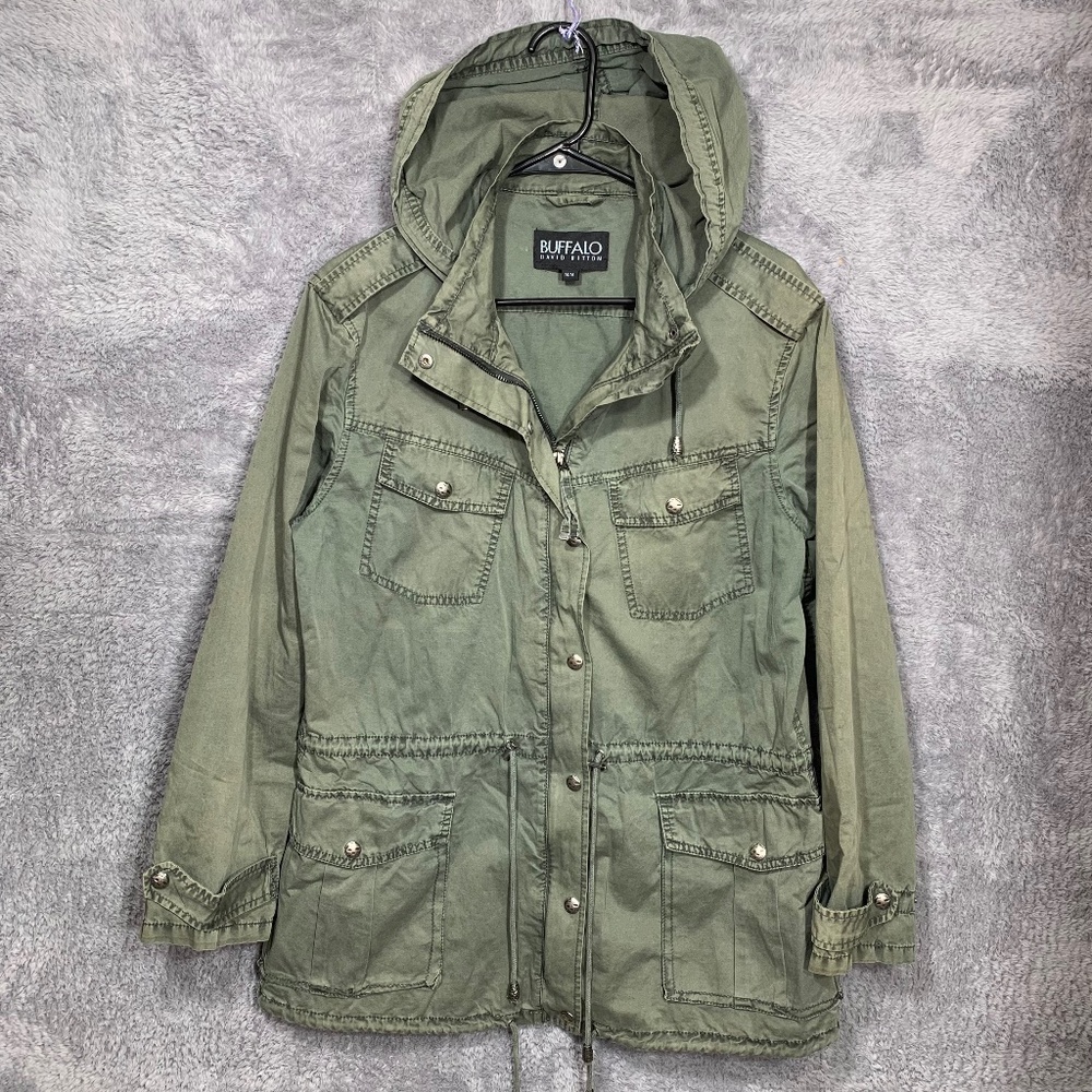 Buffalo David‎ Bitton Utility Jacket Women's Size M Green Hooded 4 Pocket Cotton
